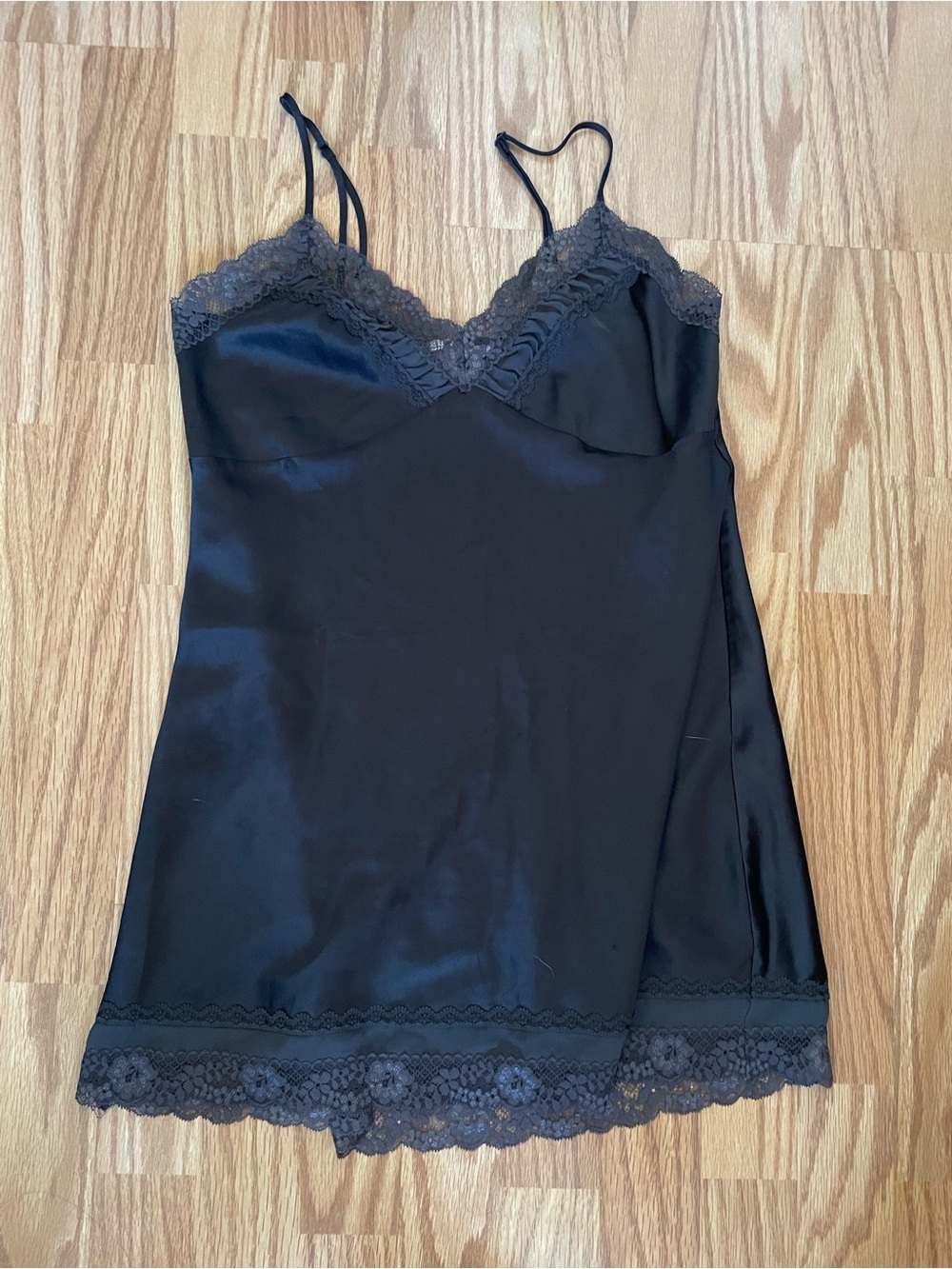 Victoria's Secret Black Satin Lace-Trim Slip